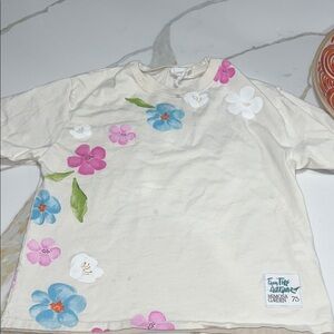 Zara Kids Cream Floral Long Sleeve Tee